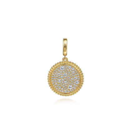 14K Yellow Gold Diamond Pave Bujukan Medallion Pendant in size 18mm with Detachable Bail