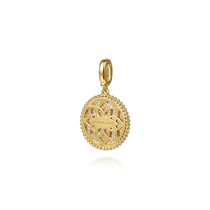 14K Yellow Gold Diamond Pave Bujukan Medallion Pendant in size 18mm with Detachable Bail