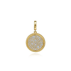 14K Yellow Gold Diamond Pave Bujukan Medallion Pendant in size 18mm