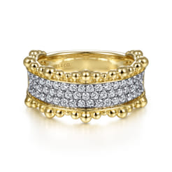 14K Yellow Gold Diamond Pave Center Ring with Bujukan Bead Border