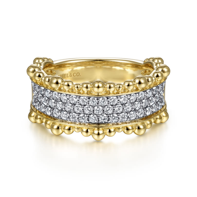 14K Yellow Gold Diamond Pave Center Ring with Bujukan Bead Border - 0.6 ct - Shot 1