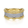 14K Yellow Gold Diamond Pave Center Ring with Bujukan Bead Border - 0.6 ct