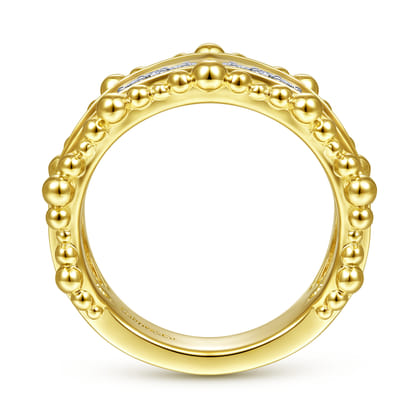 14K Yellow Gold Diamond Pave Center Ring with Bujukan Bead Border