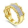 14K Yellow Gold Diamond Pave Center Ring with Bujukan Bead Border - 0.6 ct