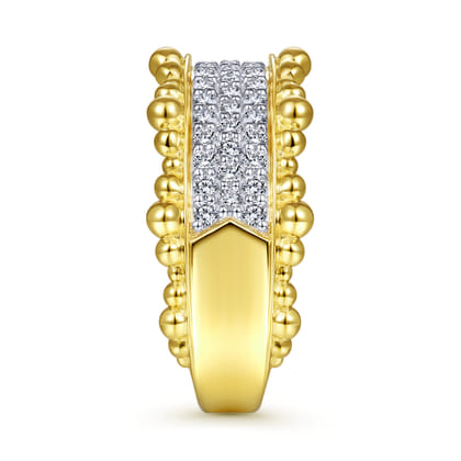 14K Yellow Gold Diamond Pave Center Ring with Bujukan Bead Border