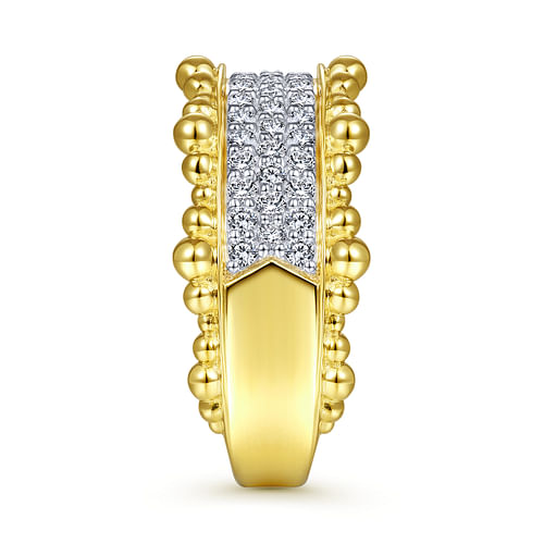 14K Yellow Gold Diamond Pave Center Ring with Bujukan Bead Border - 0.6 ct - Shot 4