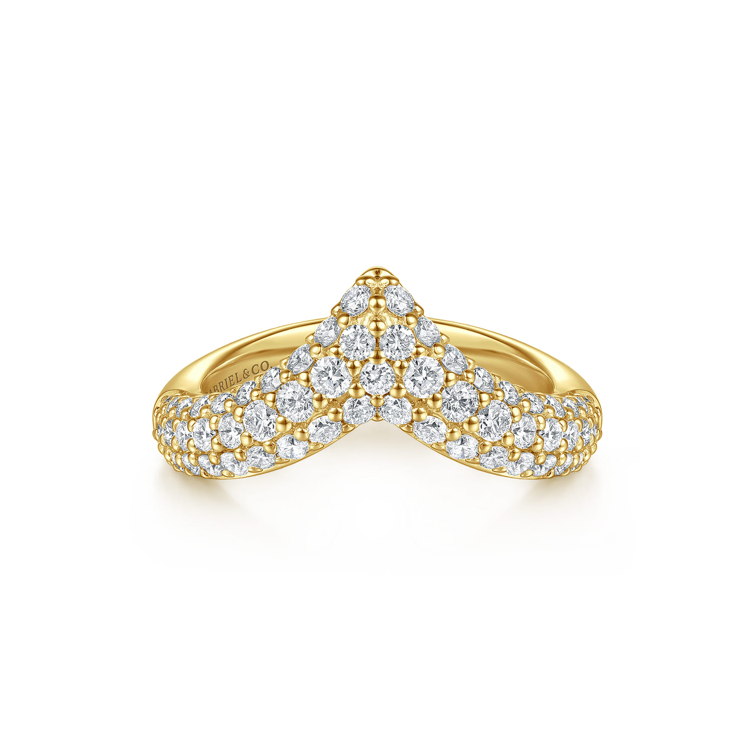 14K Yellow Gold Diamond Pave Chevron Pinkie Ring - 0.6 ct - Shot 1