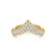 14K Yellow Gold Diamond Pave Chevron Pinkie Ring