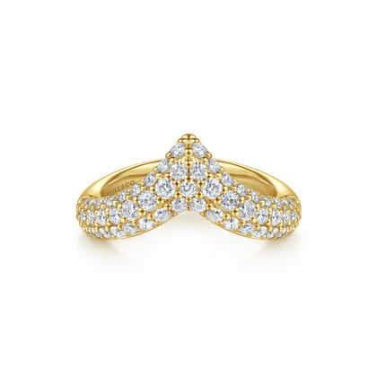 14K Yellow Gold Diamond Pave Chevron Pinkie Ring