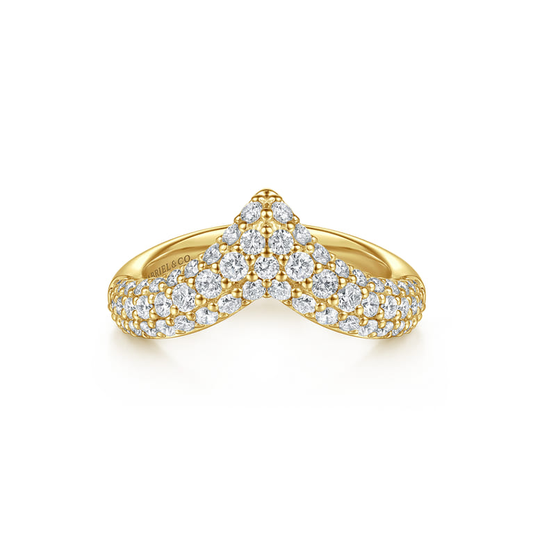 14K Yellow Gold Diamond Pave Chevron Pinkie Ring - 0.6 ct - Shot 1
