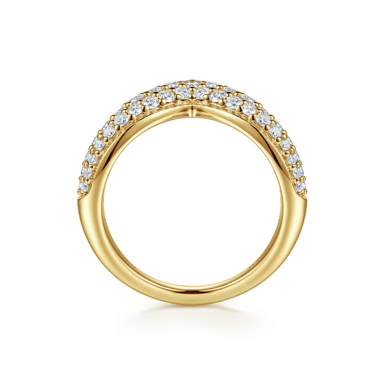 14K Yellow Gold Diamond Pave Chevron Pinkie Ring - 0.6 ct - Shot 2