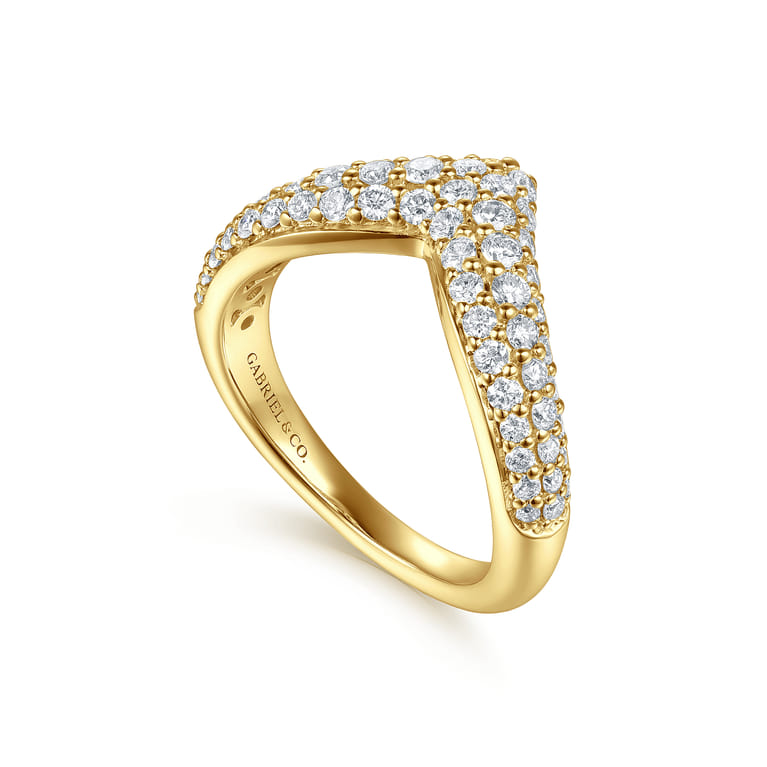 14K Yellow Gold Diamond Pave Chevron Pinkie Ring - 0.6 ct - Shot 3