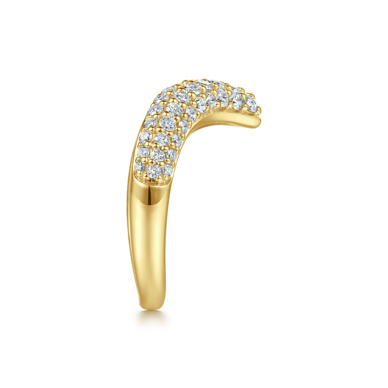 14K Yellow Gold Diamond Pave Chevron Pinkie Ring - 0.6 ct - Shot 4