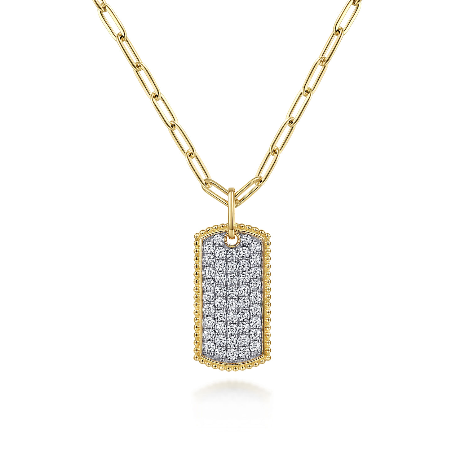 14K-Yellow-Gold-Diamond-Pave-Dog-Tag-Pendant-Hollow-Chain-Necklace1