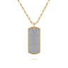 14K Yellow Gold Diamond Pave Dog Tag Pendant Hollow Chain Necklace - 1.6 ct