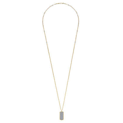 14K Yellow Gold Diamond Pave Dog Tag Pendant Hollow Chain Necklace