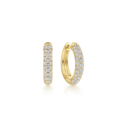 14K Yellow Gold Diamond Pave Huggie Earrings