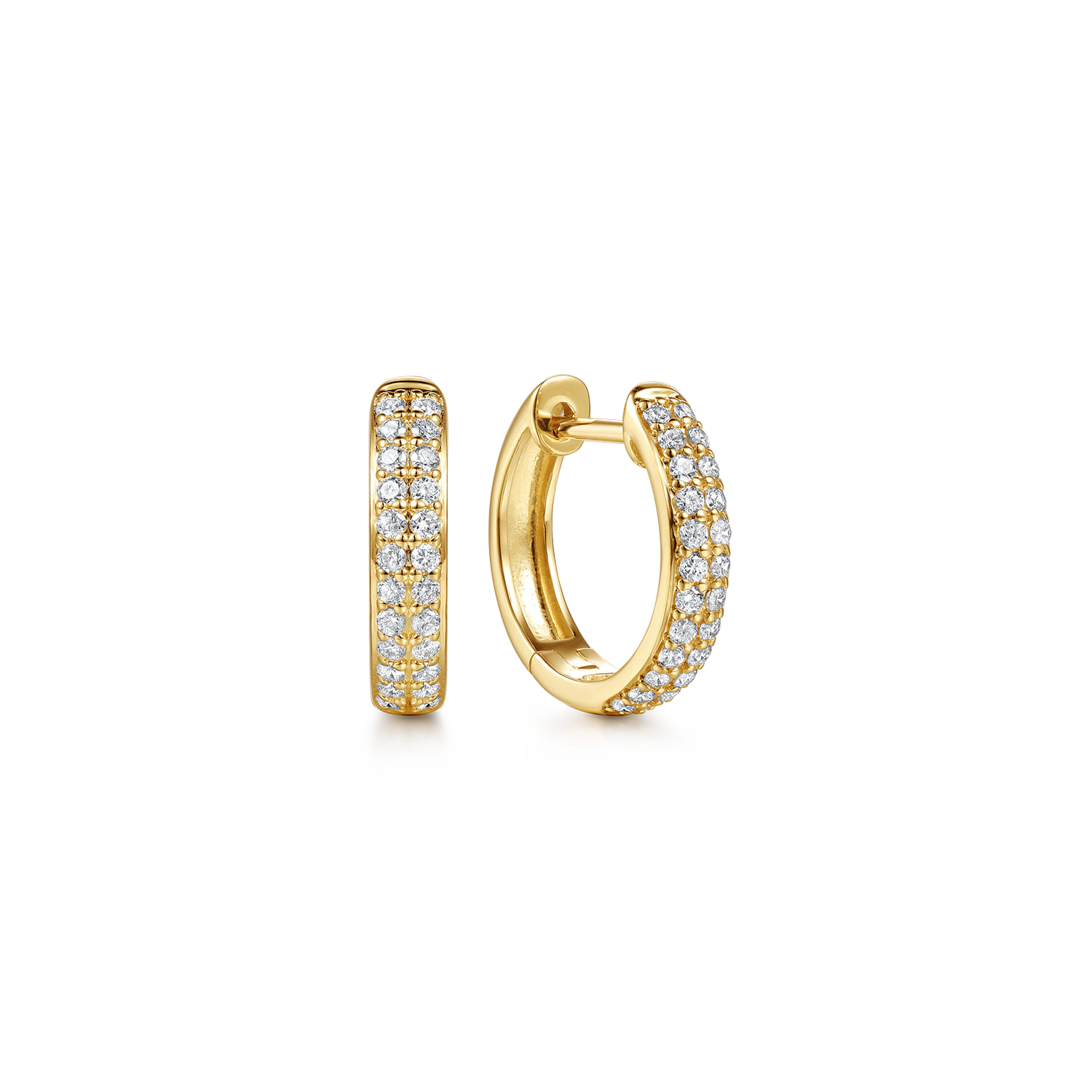14K Yellow Gold Diamond Pave Huggie Earrings - 0.3 ct - Shot 1