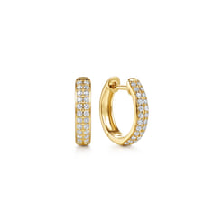 14K Yellow Gold Diamond Pave Huggie Earrings