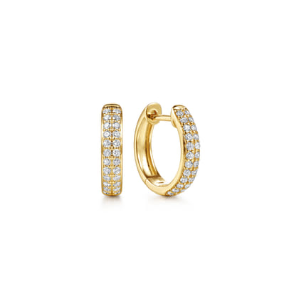 14K Yellow Gold Diamond Pave Huggie Earrings