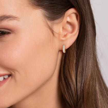 14K Yellow Gold Diamond Pave Huggie Earrings