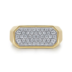 14K Yellow Gold Diamond Pave Men's Ring in High Polish Finish