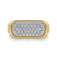 14K Yellow Gold Diamond Pave Men's Ring in High Polish Finish