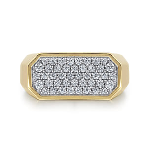 14K Yellow Gold Diamond Pave Men's Ring in High Polish Finish