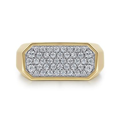 14K Yellow Gold Diamond Pave Men's Ring in High Polish Finish