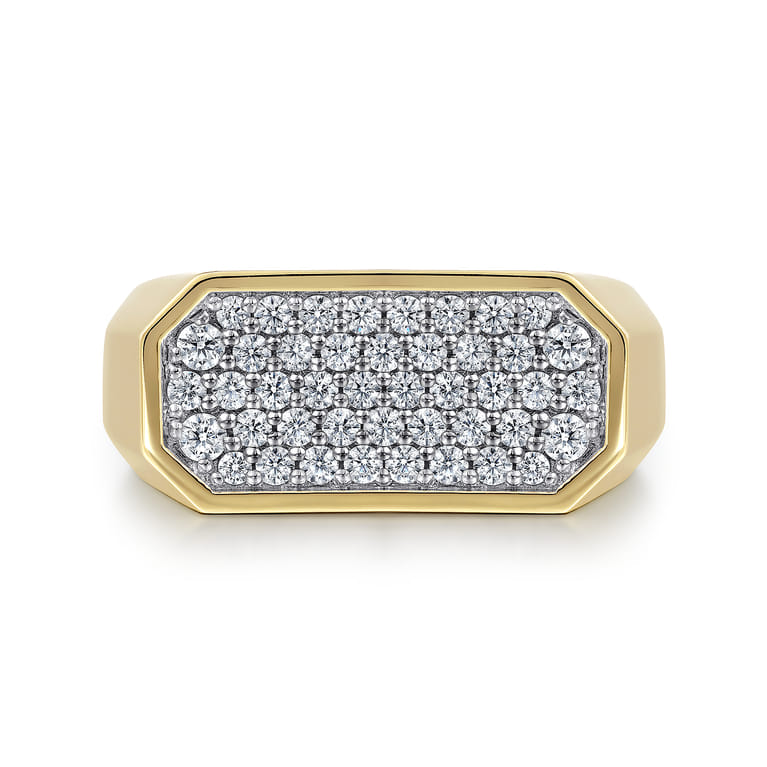 14K Yellow Gold Diamond Pave Men's Ring in High Polish Finish - 0.84 ct - Shot 1