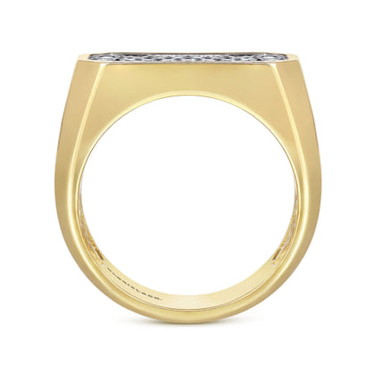 14K Yellow Gold Diamond Pave Men's Ring in High Polish Finish