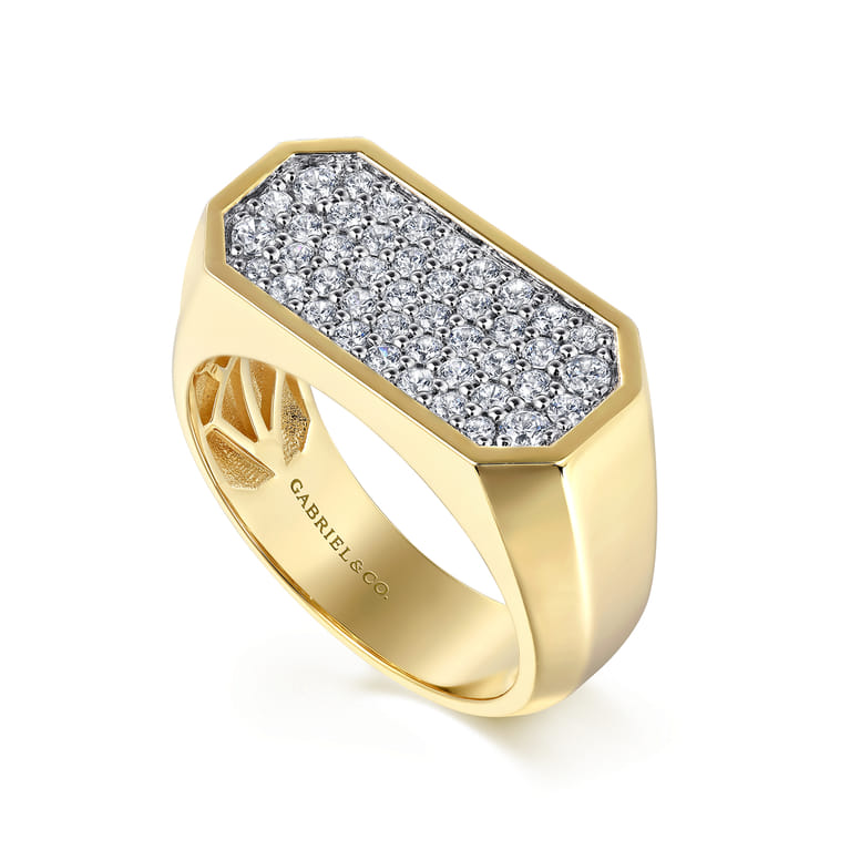 14K Yellow Gold Diamond Pave Men's Ring in High Polish Finish - 0.84 ct - Shot 3