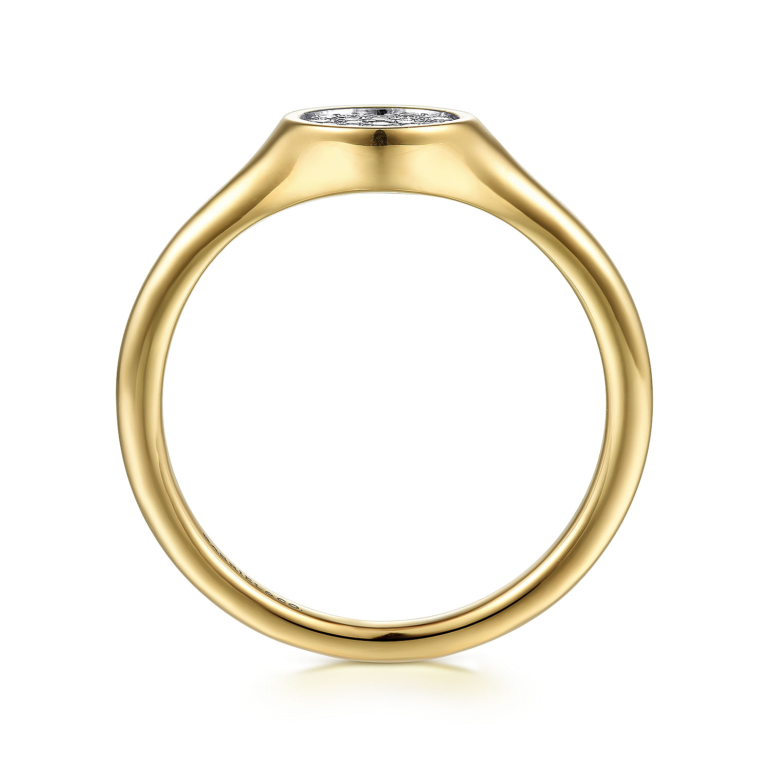14K Yellow Gold Diamond Pave Mini Signet Ring - 0.1 ct - Shot 2