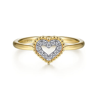 14K Yellow Gold Diamond Pave Open Heart Ring