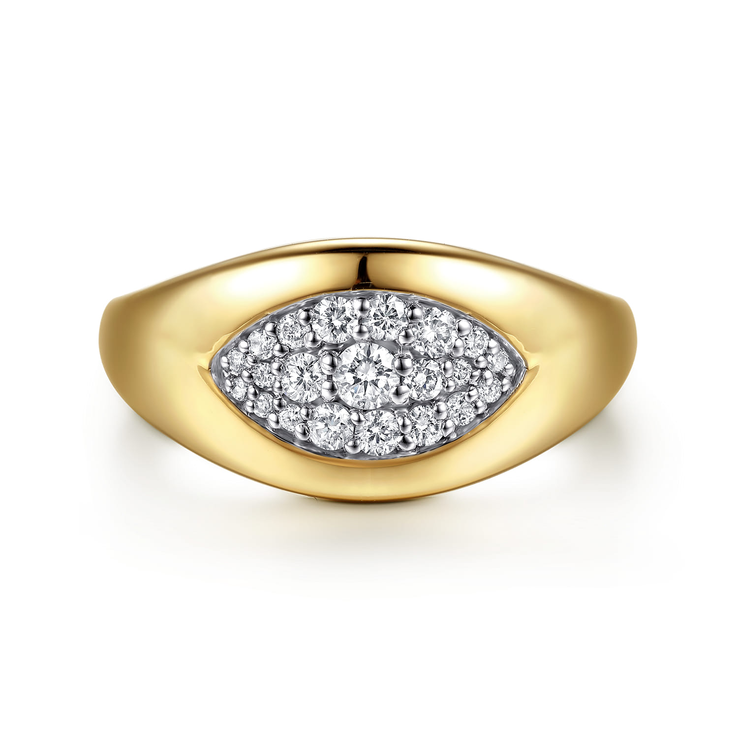 14K Yellow Gold Diamond Pave Signet Ring - 0.3 ct - Shot 1