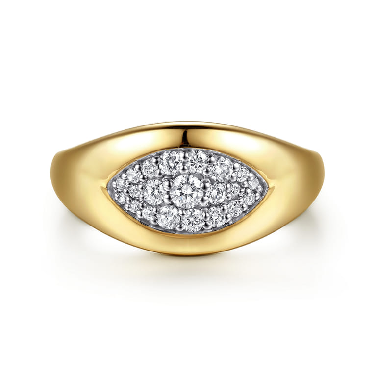 14K Yellow Gold Diamond Pave Signet Ring - 0.3 ct - Shot 1