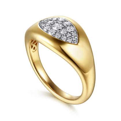 14K Yellow Gold Diamond Pave Signet Ring