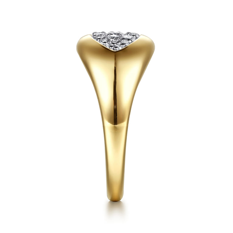 14K Yellow Gold Diamond Pave Signet Ring - 0.3 ct - Shot 4