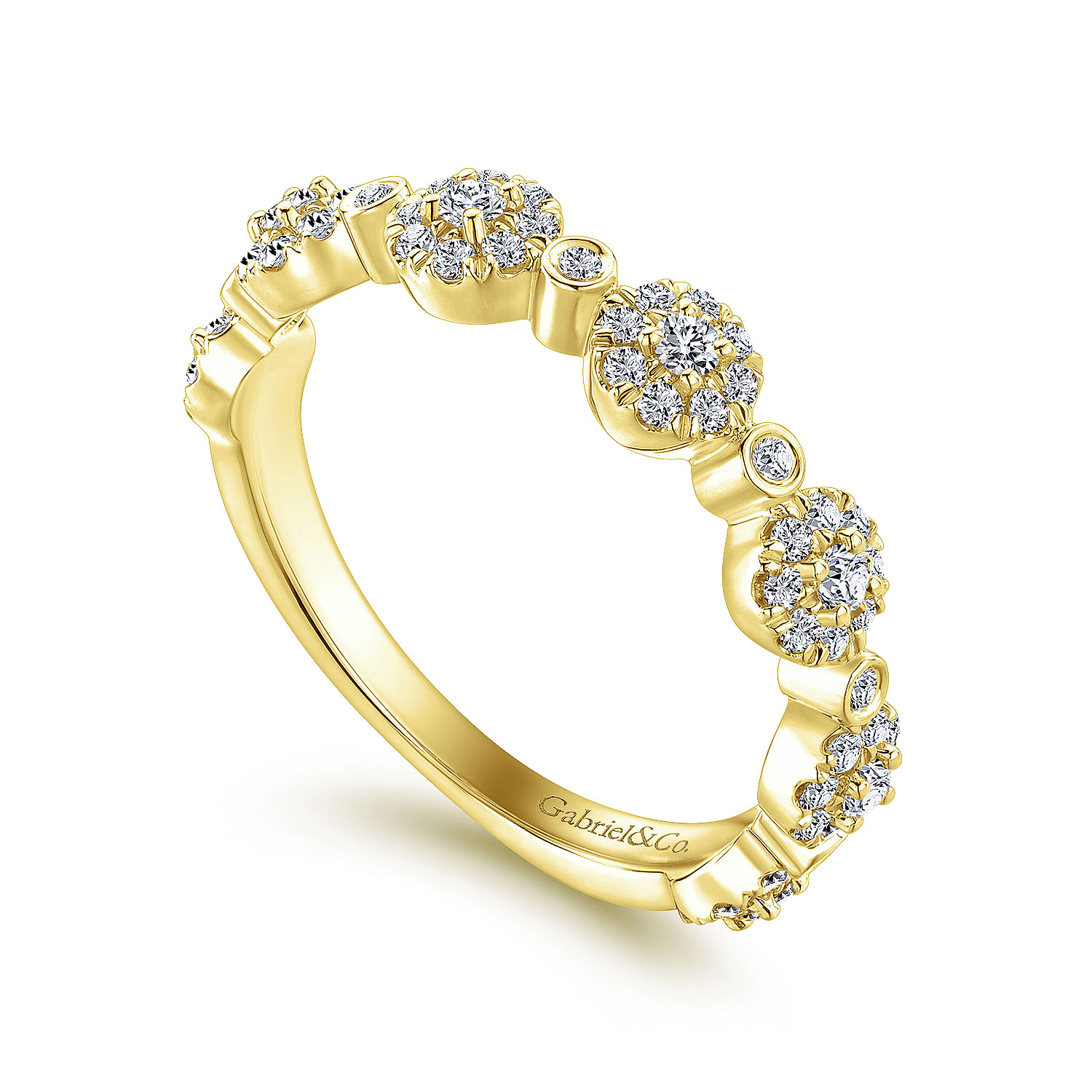 14K Yellow Gold Diamond Pave Station Stackable Ring - 0.45 ct - Shot 3