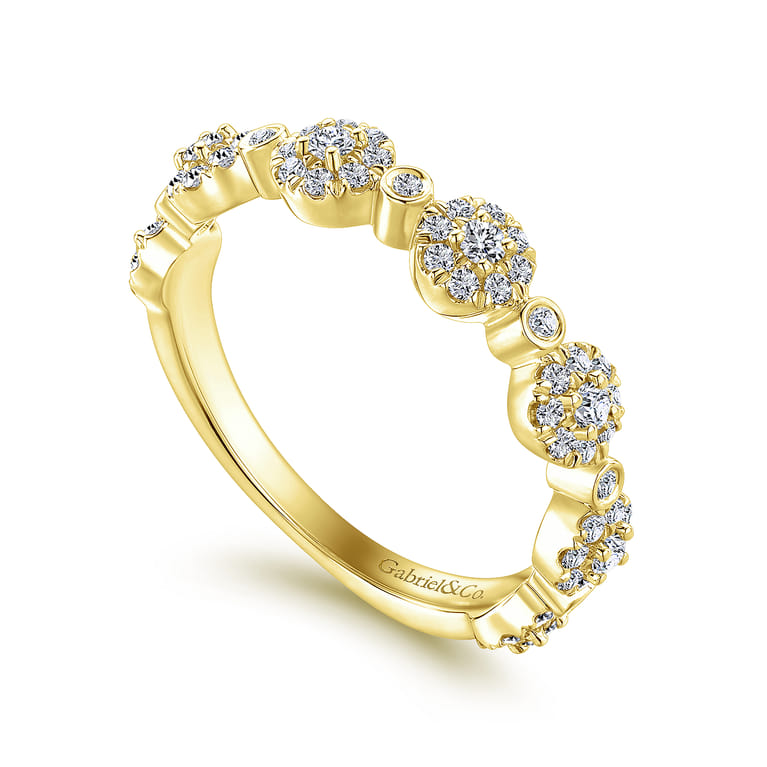 14K Yellow Gold Diamond Pave Station Stackable Ring - 0.45 ct - Shot 3