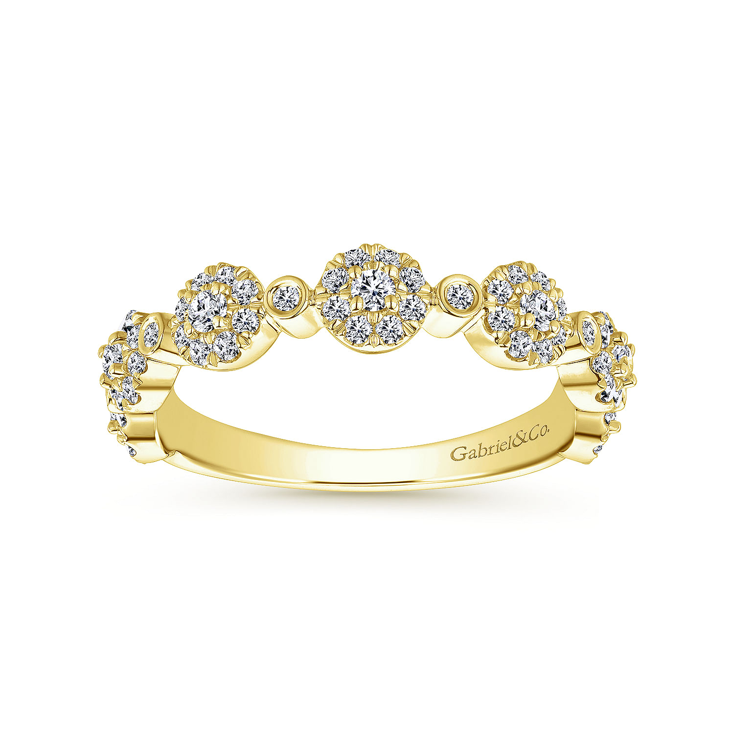 14K Yellow Gold Diamond Pave Station Stackable Ring - 0.45 ct - Shot 4