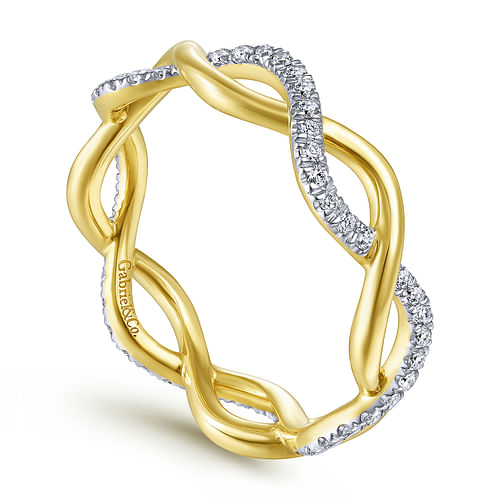 14K Yellow Gold Diamond Pave Twisting Eternity Ring - Shot 3