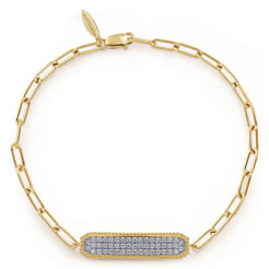 14K Yellow Gold Diamond Pavé Wide Bar Hollow Chain Bracelet