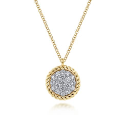 14K Yellow Gold Diamond Pavé twisted Rope Halo Necklace