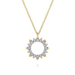 14K Yellow Gold Diamond Pear Circle Pendant Necklace