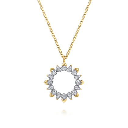 14K Yellow Gold Diamond Pear Circle Pendant Necklace