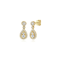 14K Yellow Gold Diamond Pear Shape Drop Earrings