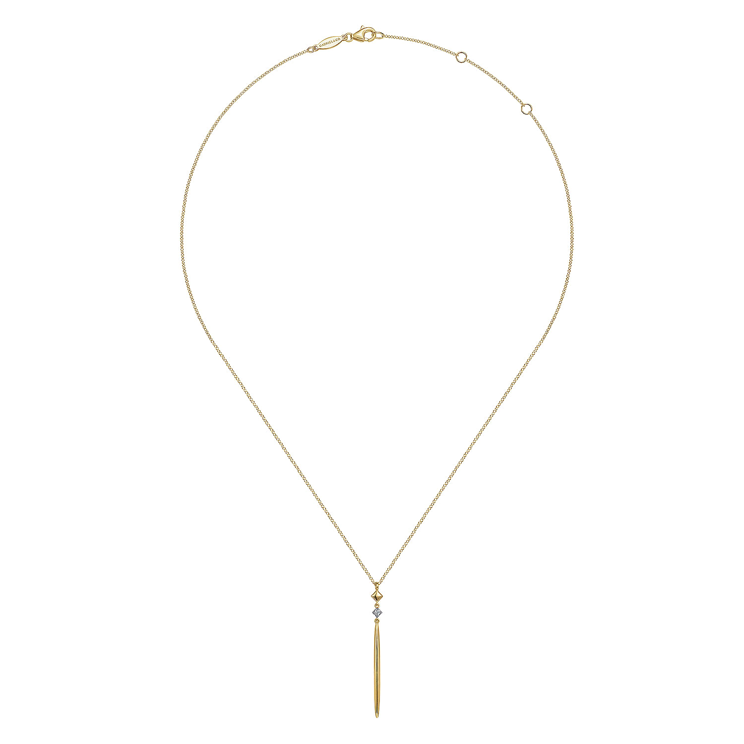 14K Yellow Gold Diamond Pendant Drop Necklace - 0.03 ct - Shot 2