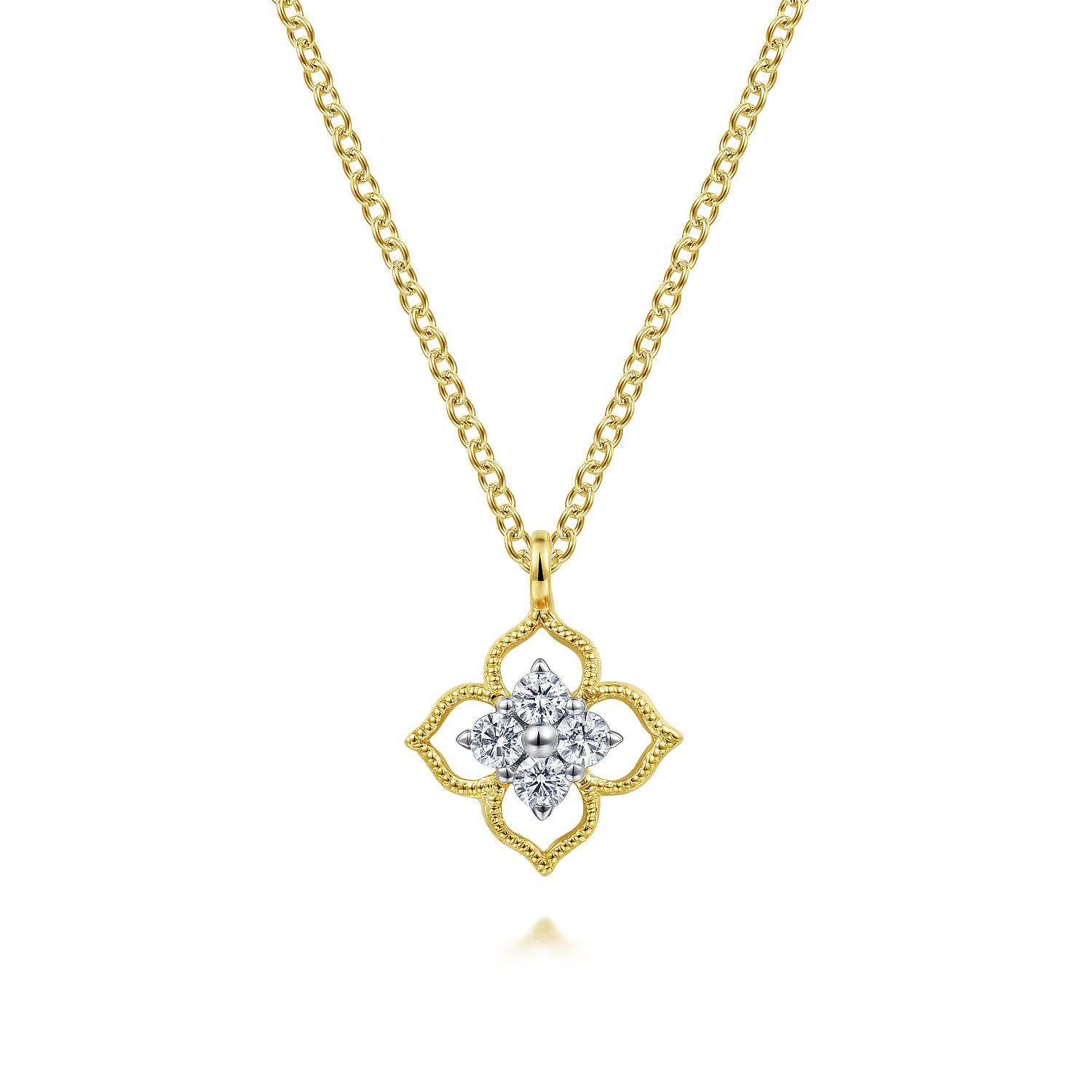 14K Yellow Gold Diamond Pendant Necklace - 0.12 ct - Shot 1