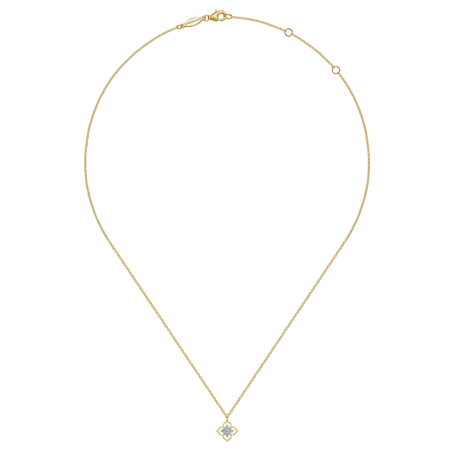 14K Yellow Gold Diamond Pendant Necklace - 0.12 ct - Shot 2